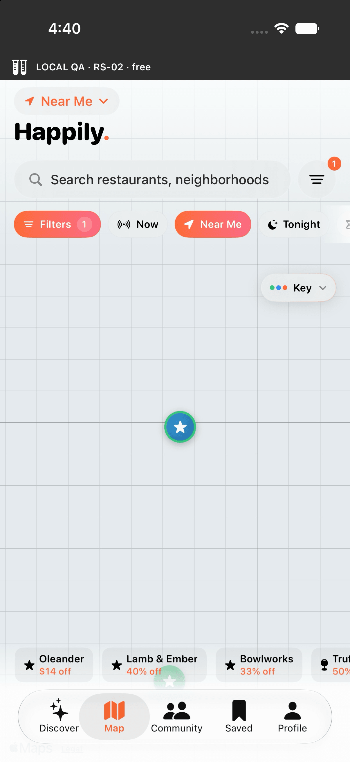 Happily restaurant-discovery map. A separate consumer product with no Dynamic.ly connection.